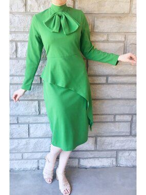 80s Vintage Emerald Green Office Dress